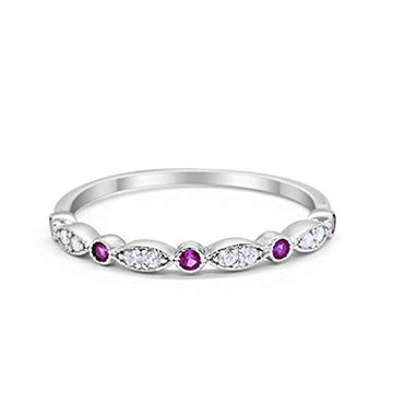 Half Eternity Wedding Band Round Simulated Amethsyt CZ 925 Sterling Silver